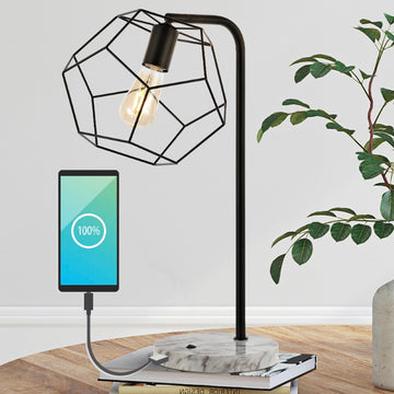 Penta 23.5" Industrial Farmhouse Head-Adjustable Iron LED Task Lamp with USB Charging Port - JONATHAN Y
